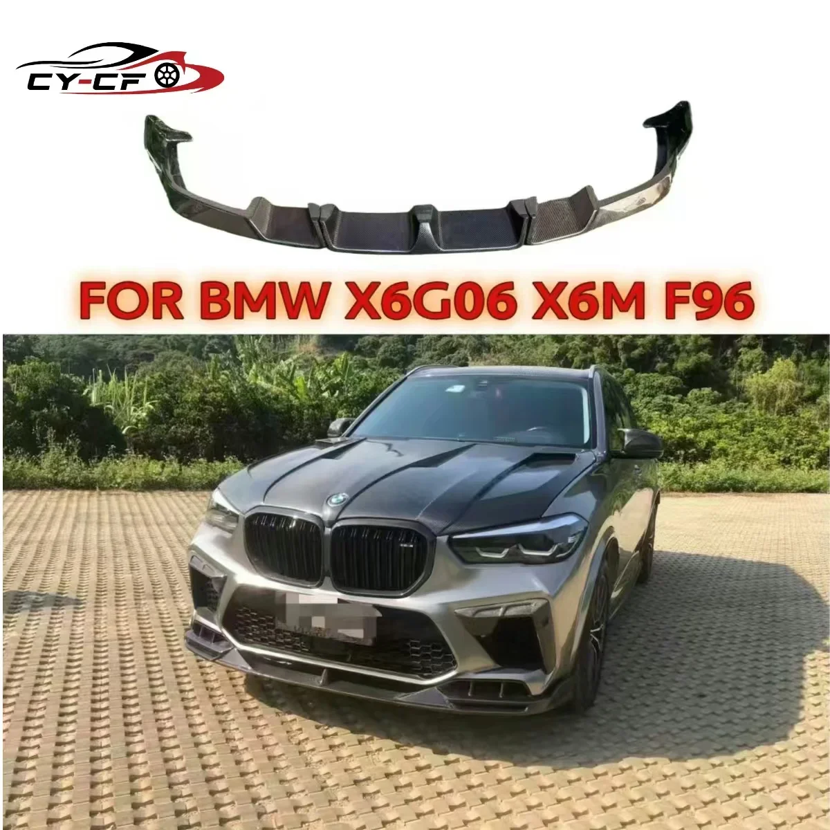 Carbon Fiber Front Lip Spoiler for BMW F96 X6M 2019-2022 Bumper Splitter Diffuser Guard Tuning Protector FRP