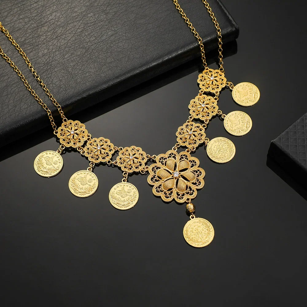 Arab Coin Big Necklace for Women Muslim Islam Middle East Wealth Symbol Wedding Long Necklaces Africa Turkish Persia Jewelry