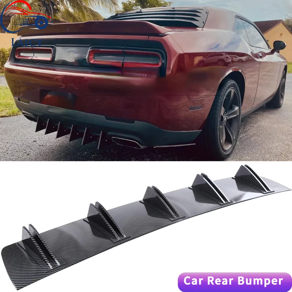 LAICY For Challenger Car Rear Diffuser Shark Fins Bumper Splitter Chin Spoiler Lip Black Shunt Rear Bumper Lip