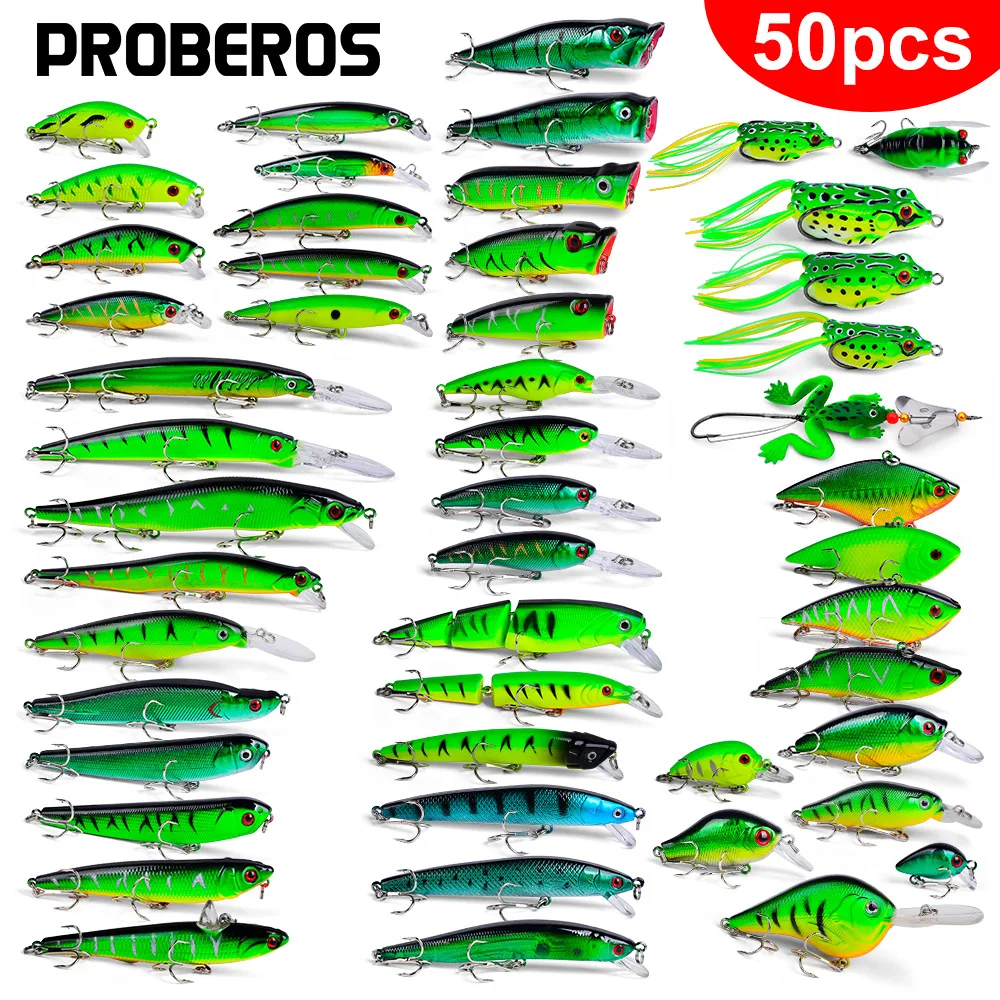 50pcs Premium Minnow Fishing Set - Durable ABS Soft Bait  Hard Baits Thunder Frog Outdoor Fishing Tackle Saltwater Fishing