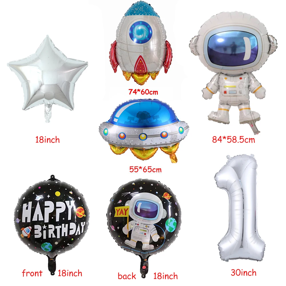 Outer Space Astronaut Rocket Galaxy Theme Balloons 1 2 3 4 5 6 7 8 9 Boy Birthday Party Decorations Solar System  Party Globos