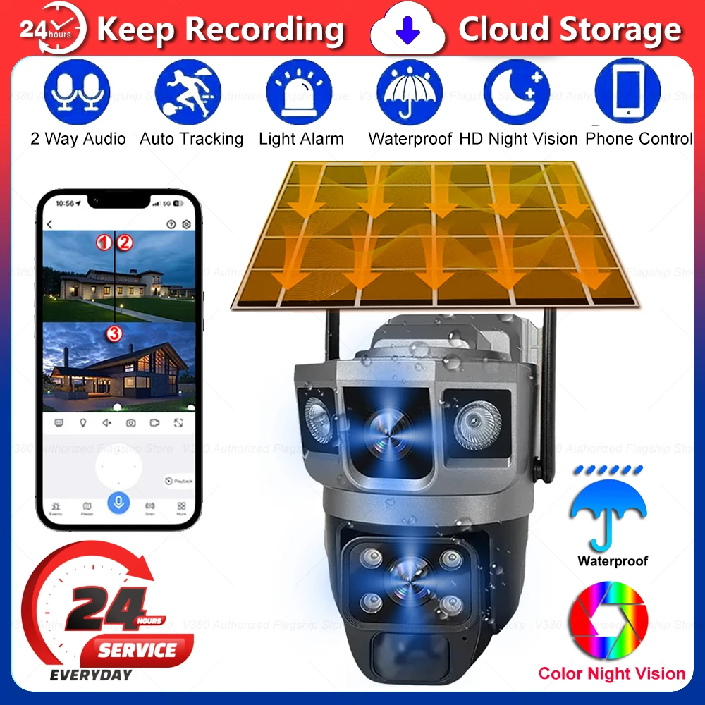 

Dual Lens WiFi Solar Camera Night Vision Smart Home Outdoor Protection IP CCTV PIR Human Detection Surveillance Security Cameras