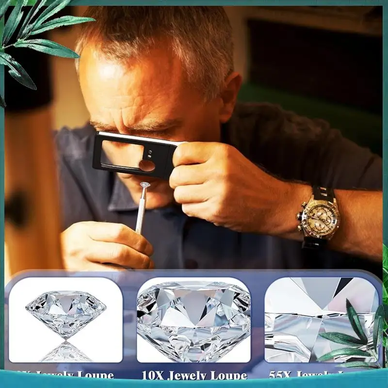 (NEW) Jeweller Magnifying Glass With Light 55X 10X 3X Handheld Magnifying Glass With LED/UV Light For Tight Work, Jewellery
