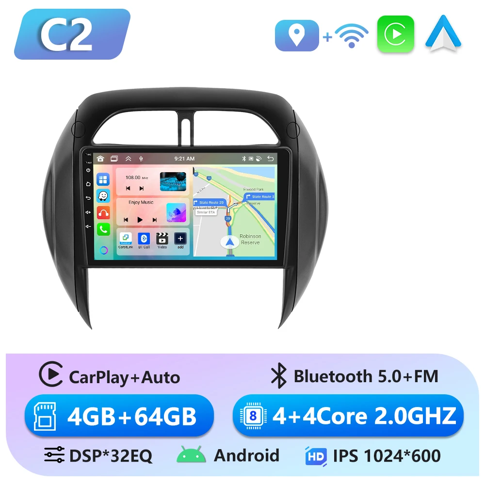 Podofo 6 + 128G Draadloze CarPlay Android Auto Radio voor Toyota RAV4 2003-2005 (LHD) Auto Multimedia Speler GPS WIFI 2 Din Autoradio
