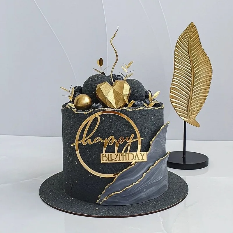 زينة كعكة عيد ميلاد سعيد ليزر ، أحرف فنية ذهبية أكريليك ، علبة كيك للذكرى السنوية ، لوازم حفلة عيد ميلاد
