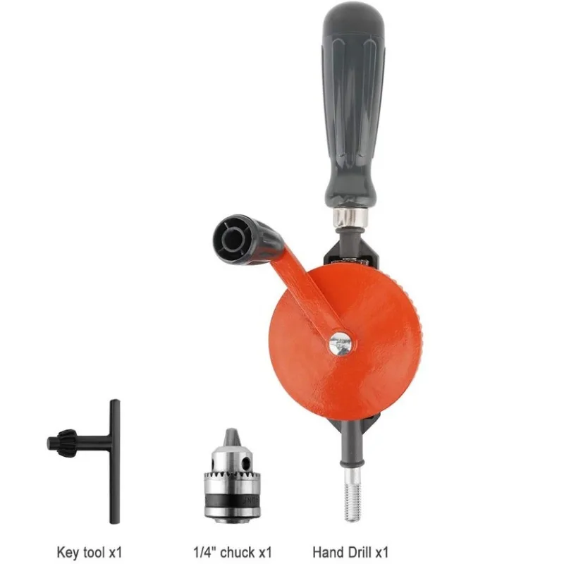1/4 And 3/8 Inch Multi-function Hand Crank Manual Drilling Wood-plastic Double Gear Wood Puncher Clamping Range 0.6-10 MM