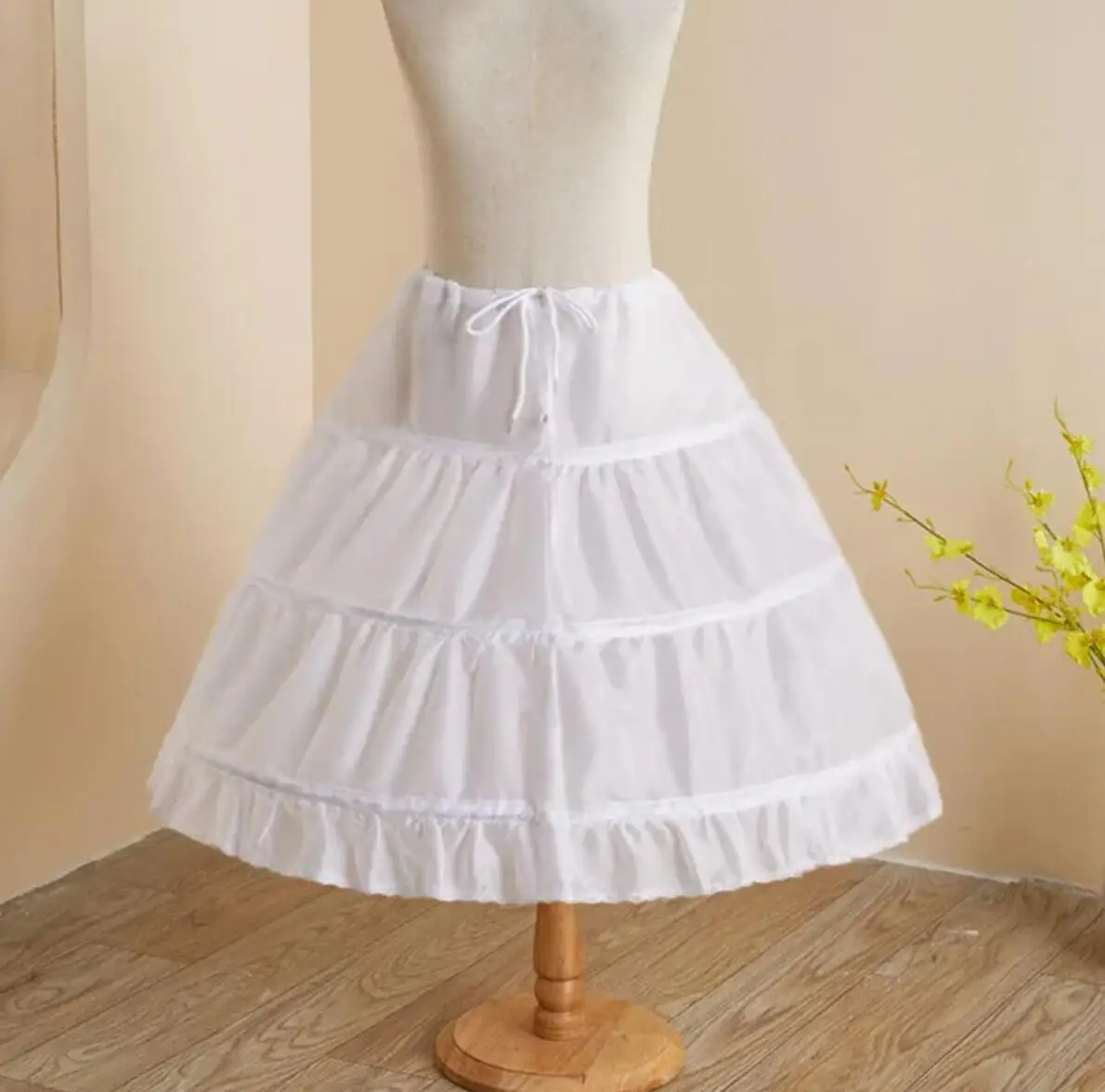 White Children Kids Petticoat A-Line 3 Hoops One Layer Flower Girls Crinoline Lace Trim Flower Girl Dress Underskirt image 3