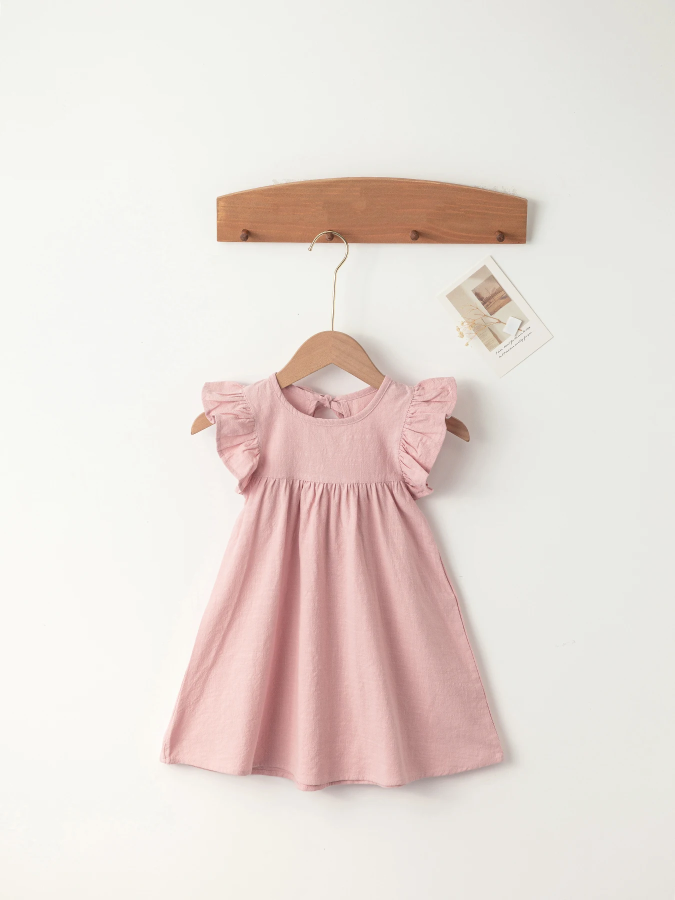 Baby Girls\' Flying Sleeve Dress Tie-back Overall Dress Cotton Kids Casual Clothes Summer 2024