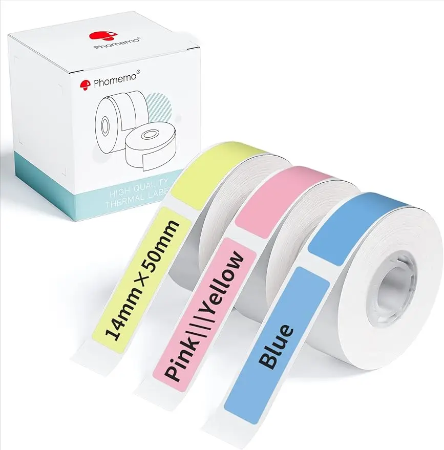 Phomemo D30 Q30 Q30S Printer Mixed Solid Color Self-Adhesive Labels Paper 3 Rolls Stickers Tear-proof Water Oil-proof Adhesive