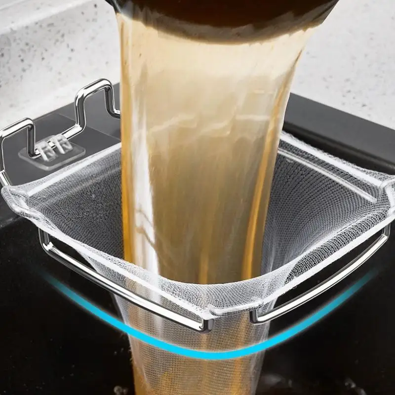 Sink Filter Drain Rack Stainless Steel Kitchen Sink Filter Mesh Bag Stand Waste Garbage Net Shelf Sink Corner Mesh Strainer