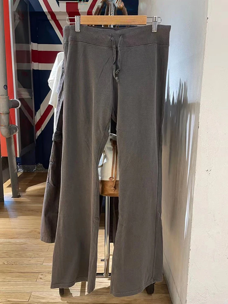 Effen Vintage Trekkoord Flare Broek Vrouwen Herfst Zachte Katoenen Rechte Hoge Taille Broek Casual Eenvoudige Losse Joggingbroek Y 2K