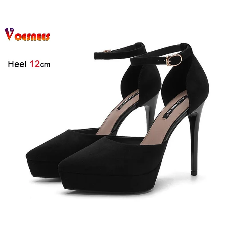 2026 أسود مثير خنجر الصنادل أحذية نسائية 12 سنتيمتر مدبب تو جوفاء مغلقة تو الصنادل منصة مقاوم للماء السيدات حذا فردي للسيدات