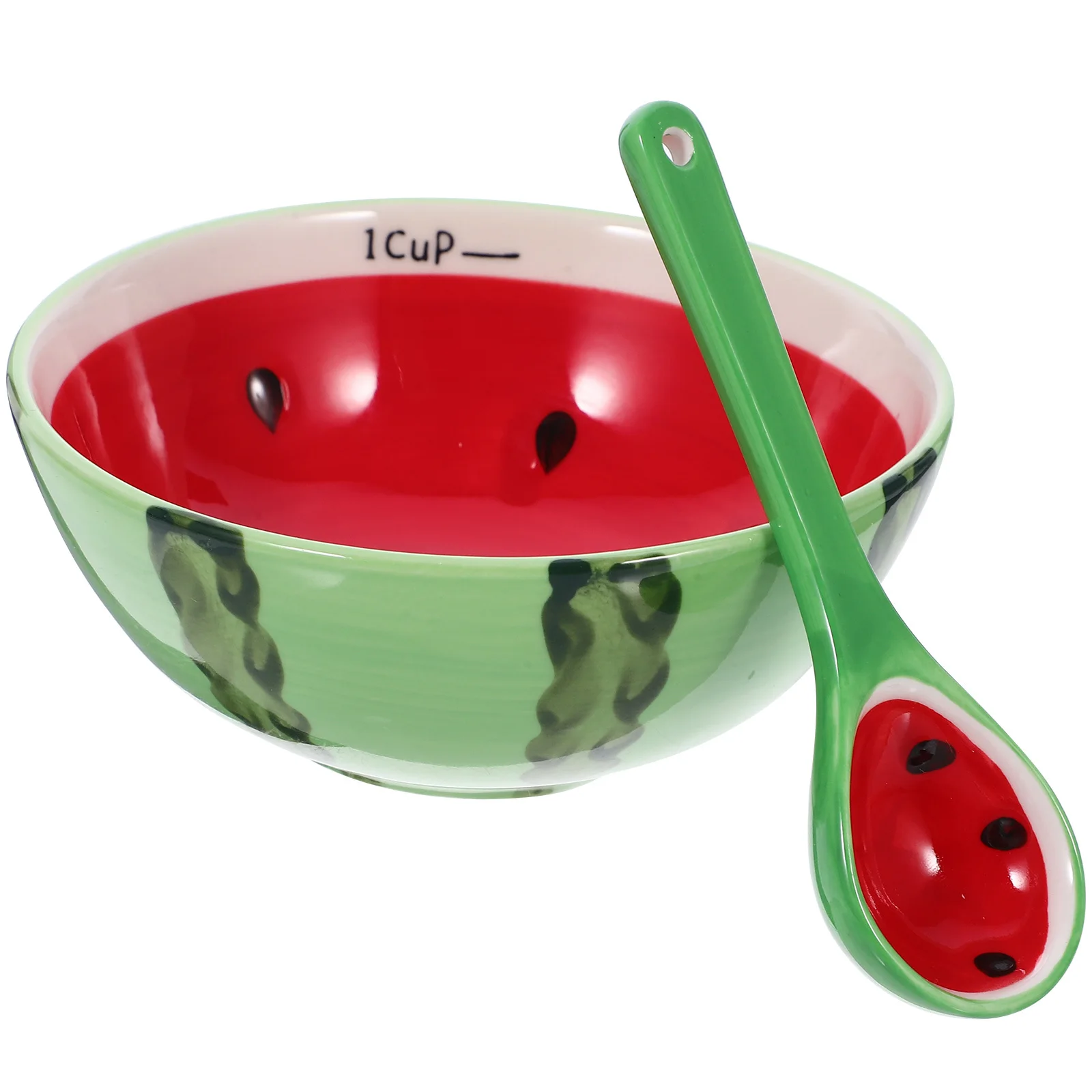 

1Set Watermelon Print Ceramic Bowl Spoon Set Household Food Bowl Salad Soup Ramen Kitchen Supplies Ceramic Bowls