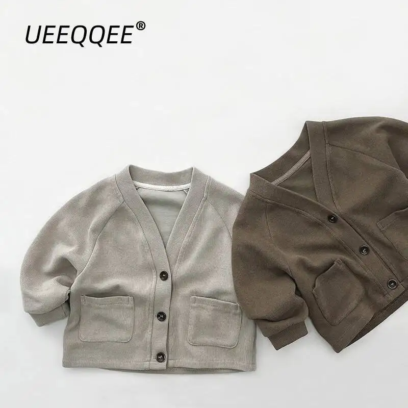 

Spring Autumn Children Jackets 1-10Y Boys Cotton Pocket Button Cardigan Casual Coats Korean Tops Toddler Outerwear Kids Clothing