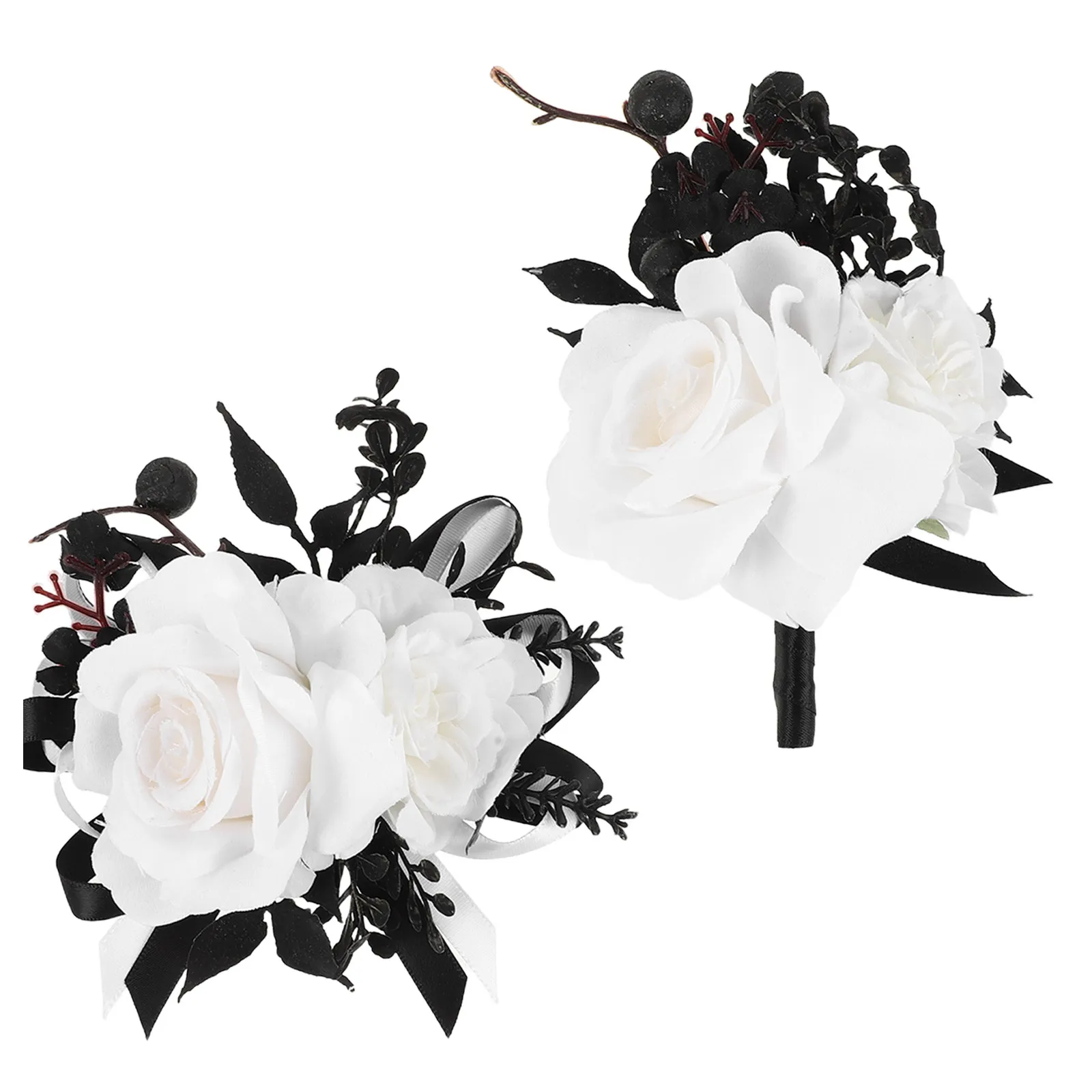 1Set Gothic Wedding Corsage Wristlet and Boutonniere Silk Rose Bridal Flower Bride Groom Accessories for Church Castle