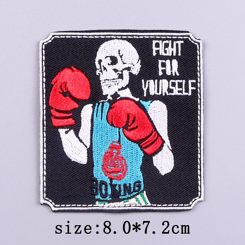 Skull Patch Punk Embroidered Patches For Clothing Stripe Badges Letters Patch Iron On Patches On Clothes DIY Hook Loop Stickers