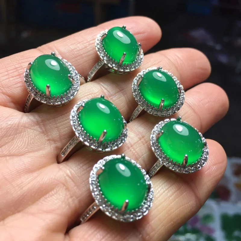 

Emperor Chalcedony Emerald Green Gem Plated 925 Silver Inlay Adjustable Female Ring