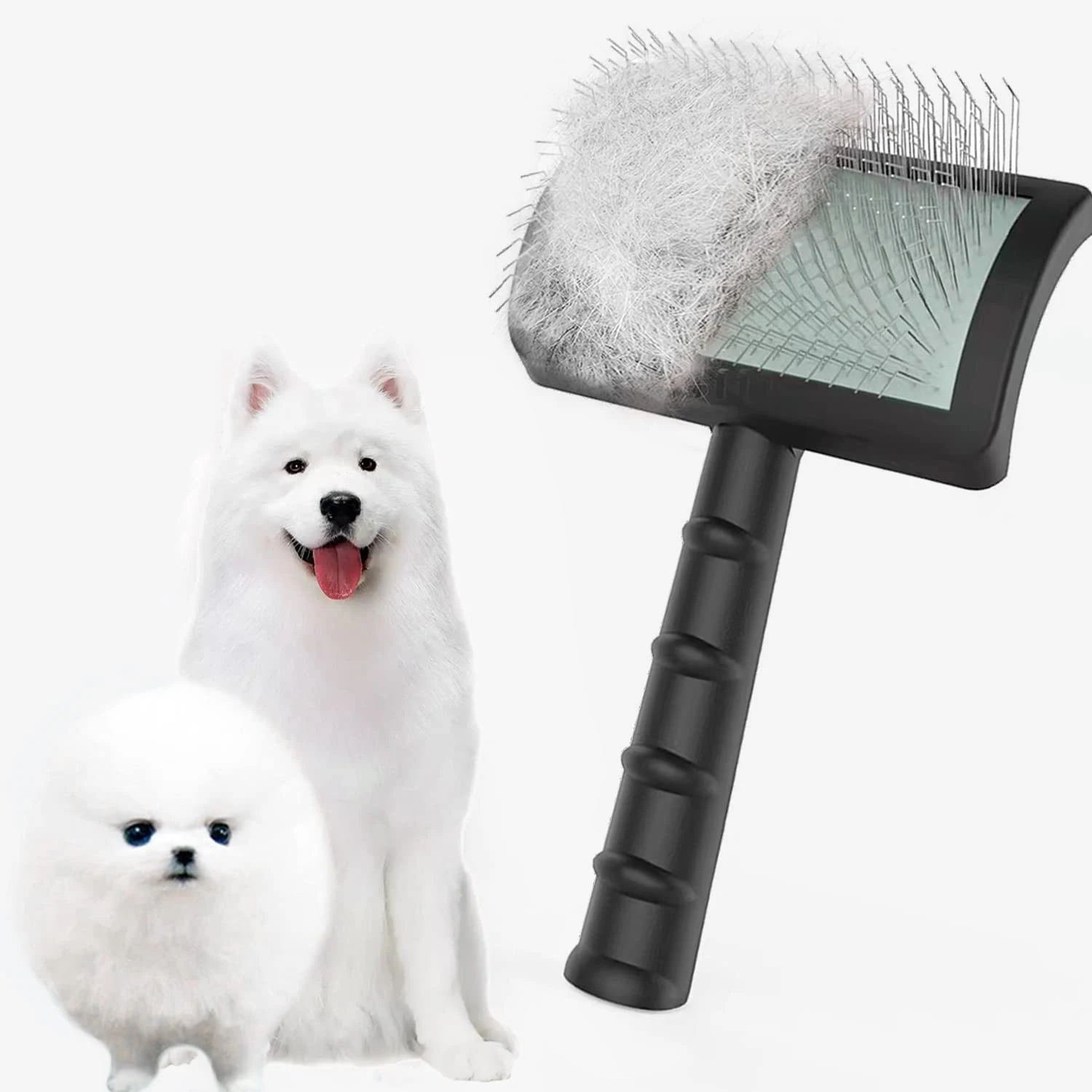 Firm Slicker Brush for Dogs- Extra Long Pin Slicker Brush for Large Dog Pet Grooming Wire Brush and Deshedding (Black)