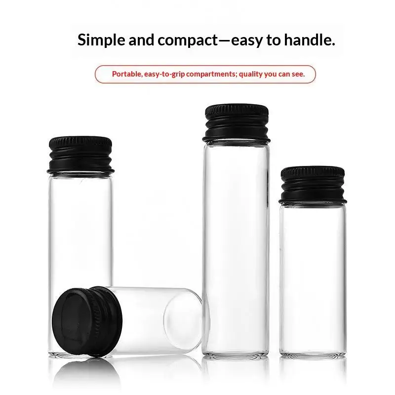 【HBA】10pcs Multiple Specifications Glass Jars With Black Aluminum Caps Potion Bottles Glass Bottle Glass Vessels For Art Craft
