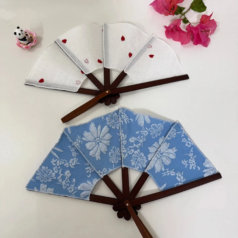 Handmade Wooden Cloth Folding Fan Redwood Spanish Style Wedding Fan Home Office Lightweight Gift