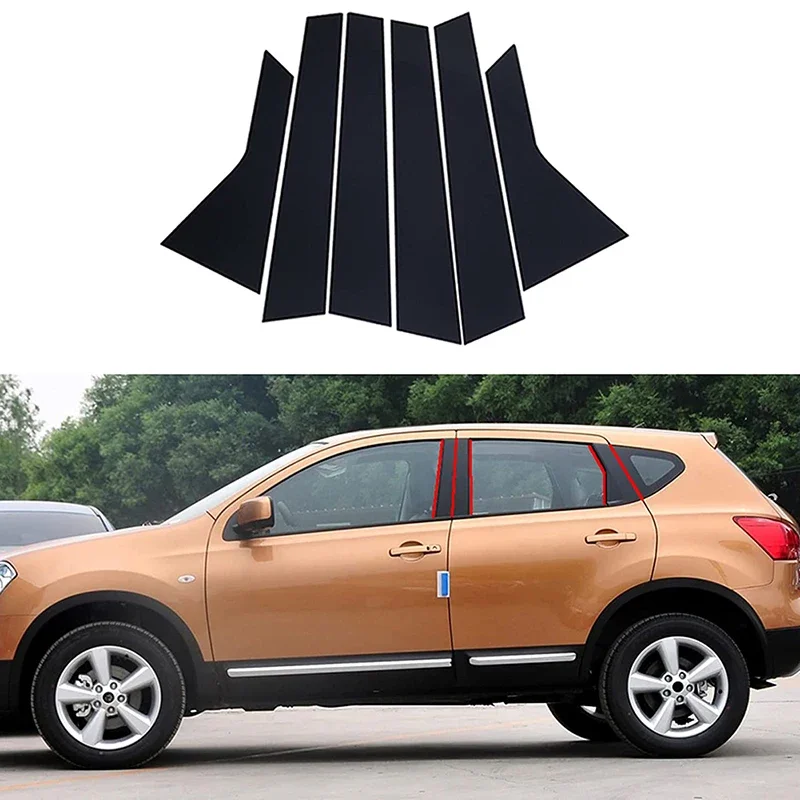 

6Pcs Car Window Pillar Posts Door Trims B C Column Stickers Cover Glossy Black for Nissan Qashqai J10 2008-2013