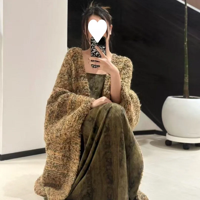 

Кардиган средней длины в готическом стиле для женщин, осенний, с рукавом до локтя, ажурный, повседневный, на шнуровке, свободный, утолщенный, в стиле хип-хоп, в горошек, нежный