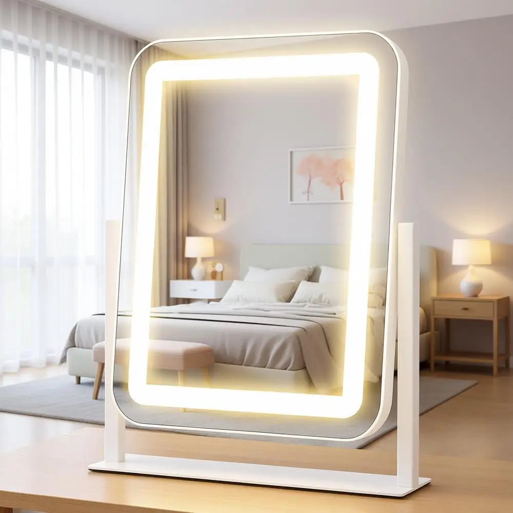

LED Illuminated Makeup Mirror, 13.1 x 16.7, Touch Control Dimmable 3-Color Light, Ideal for Bedroom or Dressing Room