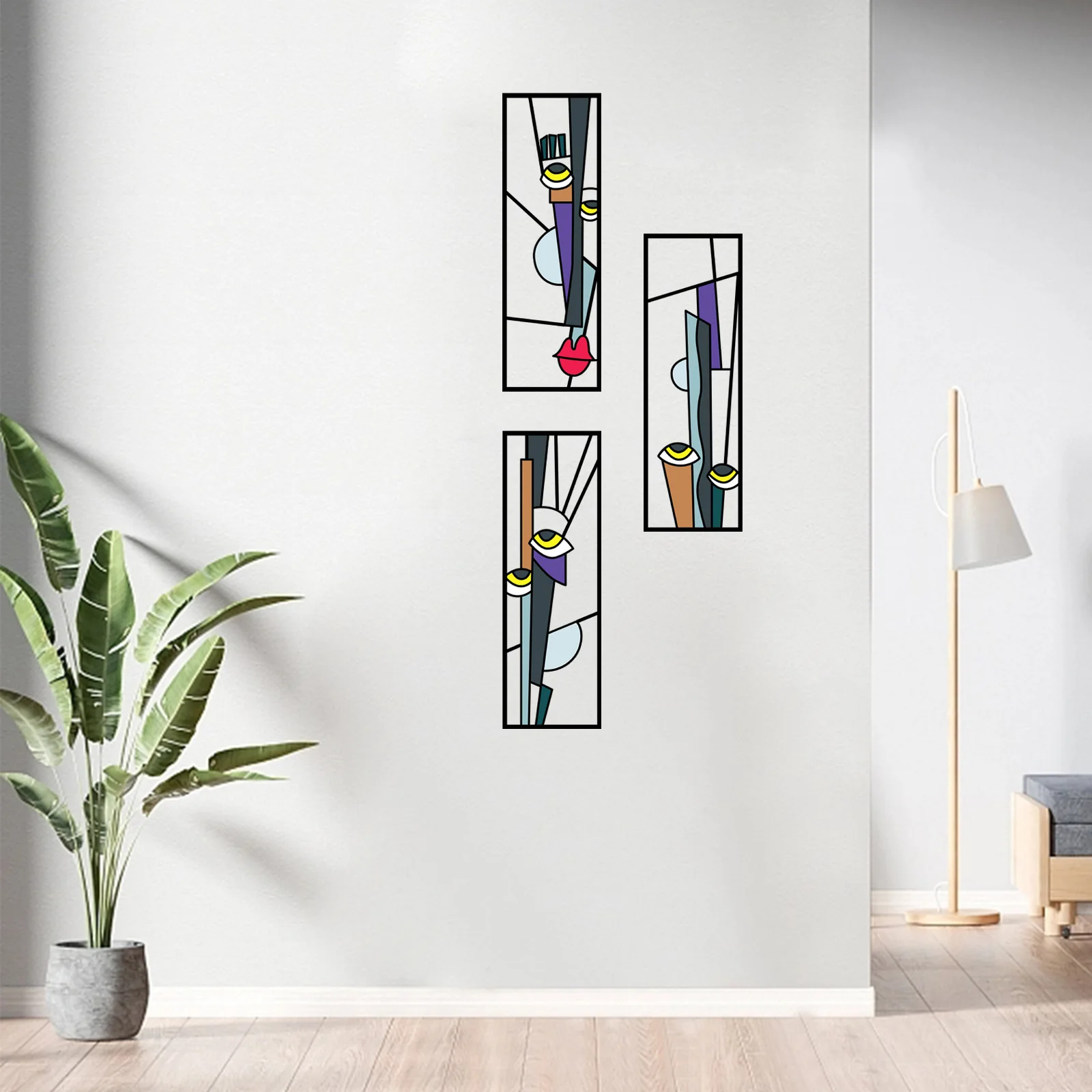 New product wall vertical triptych metal pendant decoration bedroom living room dining room wrought iron painting wall decoratio