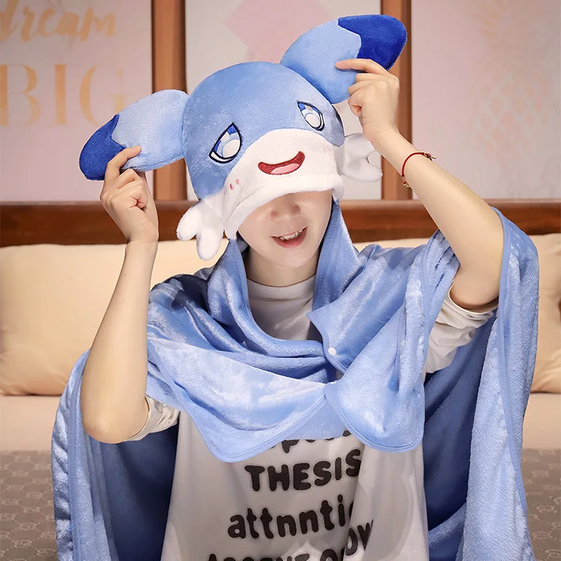 Pokemon Chillet Plush Hat Cape Office Student Nap Blanket Cute WeaselDragon Anime Windproof Shawl Home Sofa Plush Toy Blanket