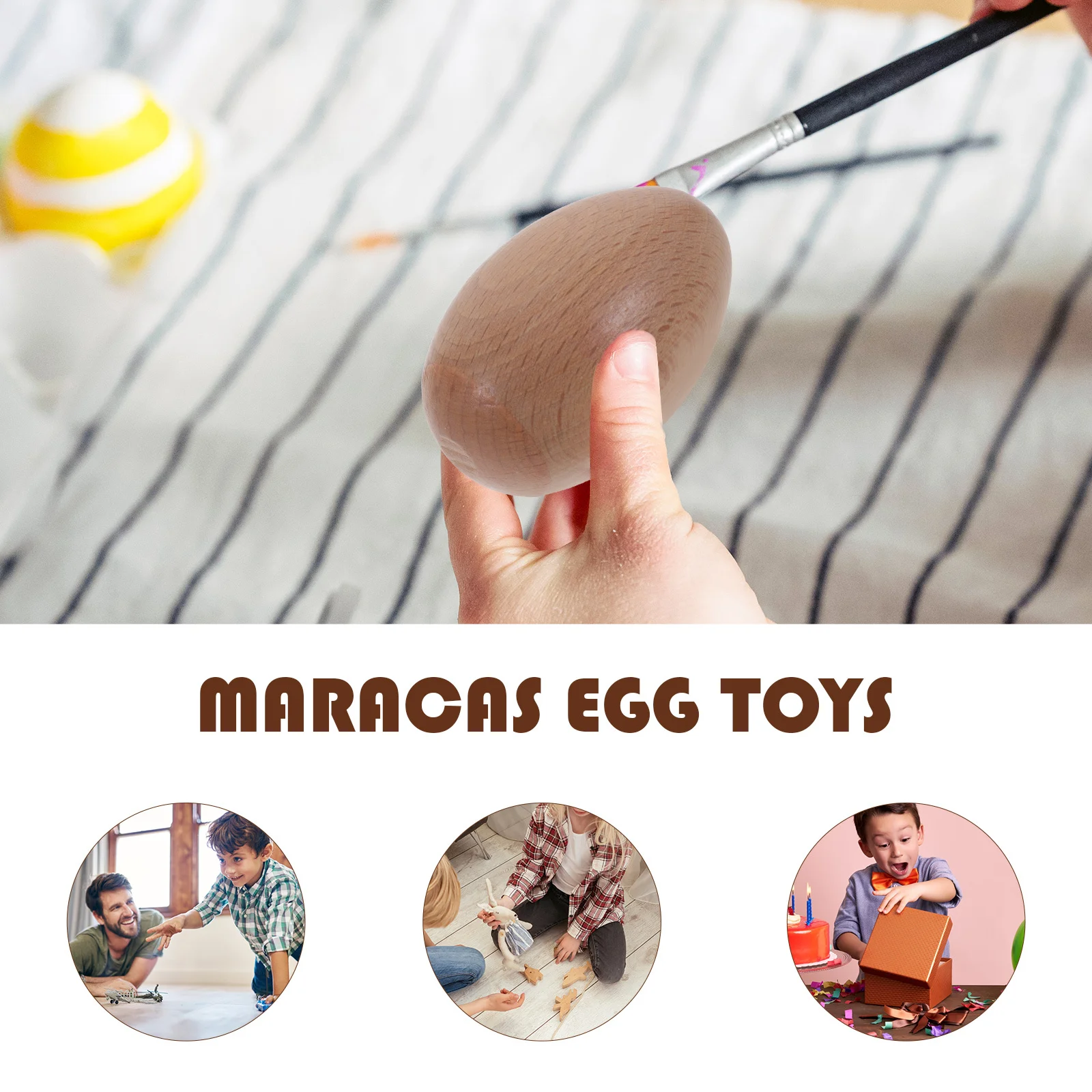 

6pcs Wooden Maracas Eggs For Kids Wood Maracas Musical Instrument Sound Perception Training Hand Coordination Development Noise