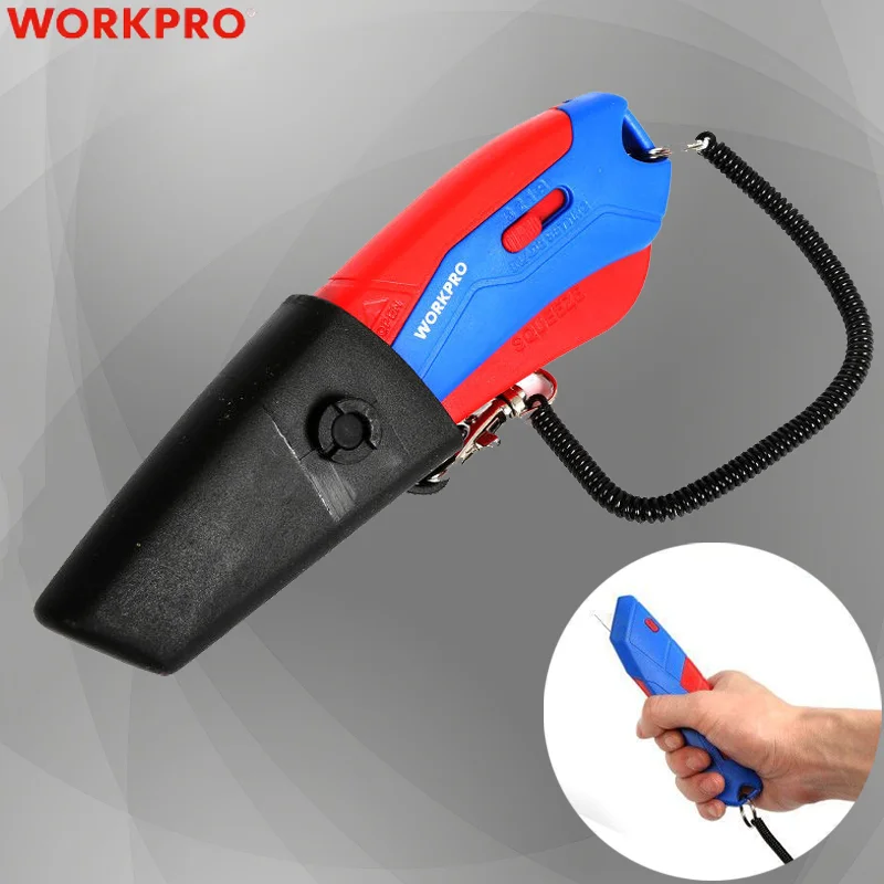 

Складной универсальный нож Workpro, резак для коробки, 3-позиционные лезвия, дизайн для хранения лезвий со шнурком, дополнительный нож с 3 лезвиями для картонных коробок