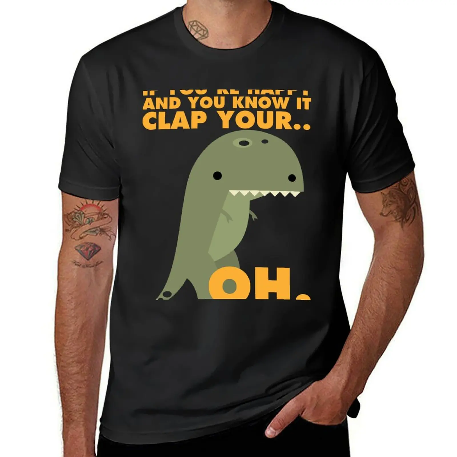 

T-Rex Likes To Clap... Oh. T-Shirt plain blacks rapper graphic tees Men's t shirts