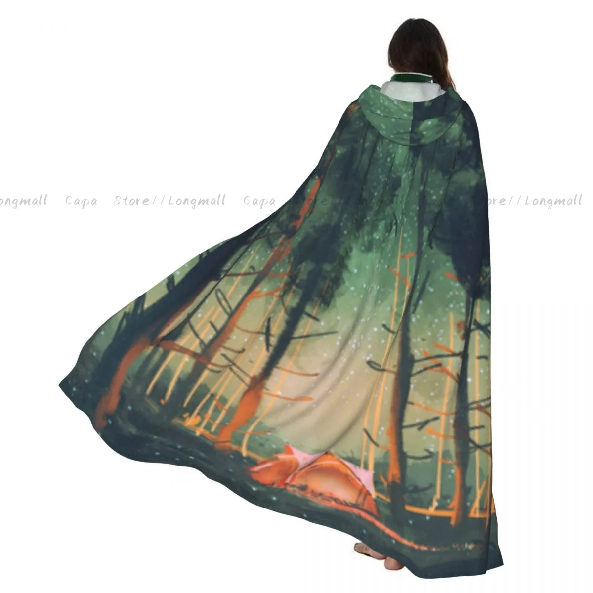 

Adult Halloween Camping In Forest At Night Cloak Cape Hooded Medieval Costume Full Length Dress Coat