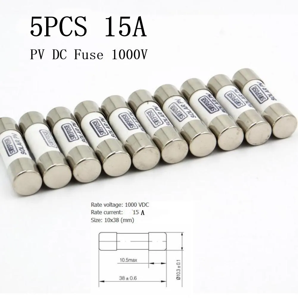 5pcs High Quality Solar Fuse 15A Consumer Unit Fuse Box Fuse 15A PV DC Fuse 1000V Fuse DC Solar Fuse Metal Alloy 10*38mm