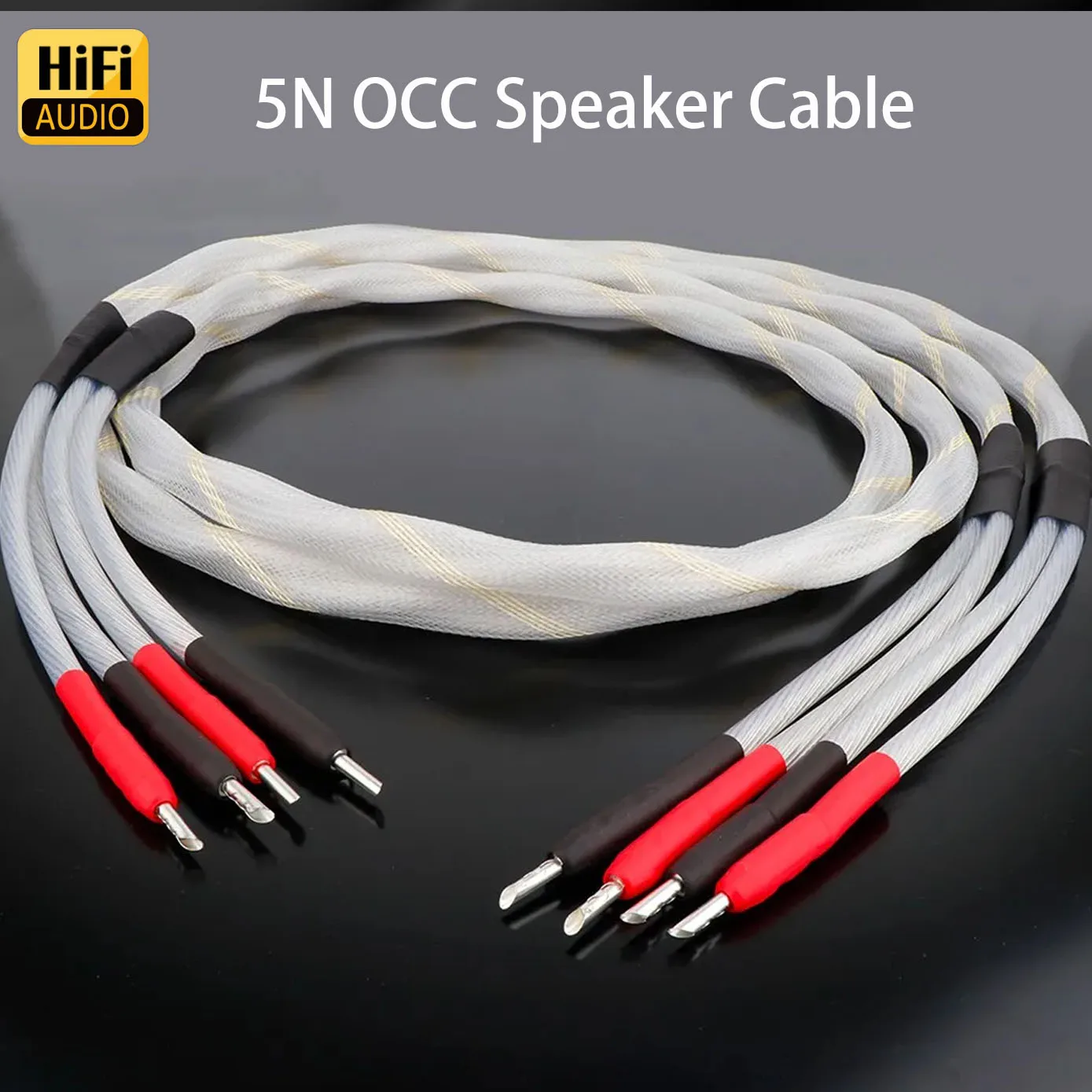 

Pair 5N HiFI Occ (99.998%) Pure Silver Speaker Cable Upgrade Hi-end Audio Amplifier Speaker Cable,Y Plug Banana Plug