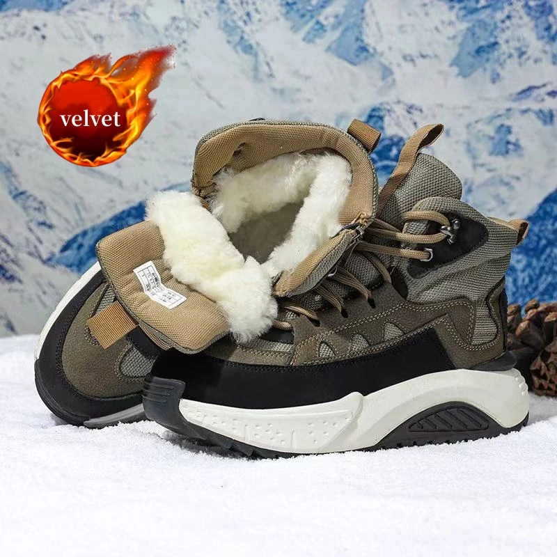 عالية الجودة المخملية الثلوج الأحذية رجل في الهواء الطلق منصة الشتاء أحذية للرجال الدافئة سميكة الفراء الرجال حذاء من الجلد بوتاس الفقرة hombre