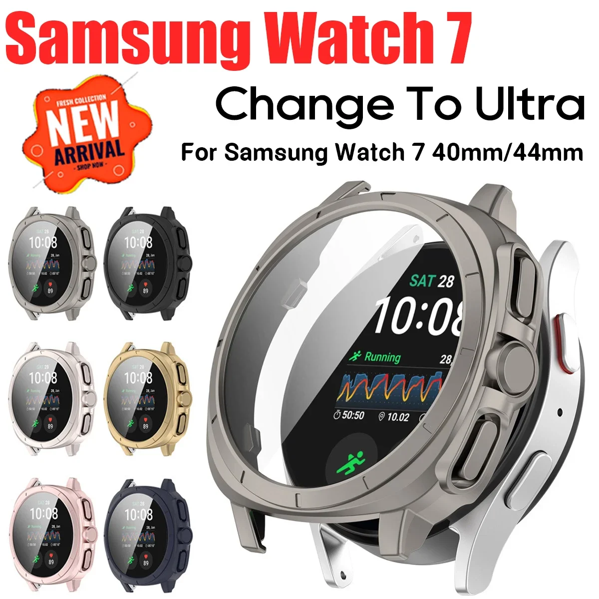 Change To Ultra Case for Samsung Galaxy Watch 7 44mm 40mm Accessories Protective Case + Screen Protector Glass for Galaxy Watch7