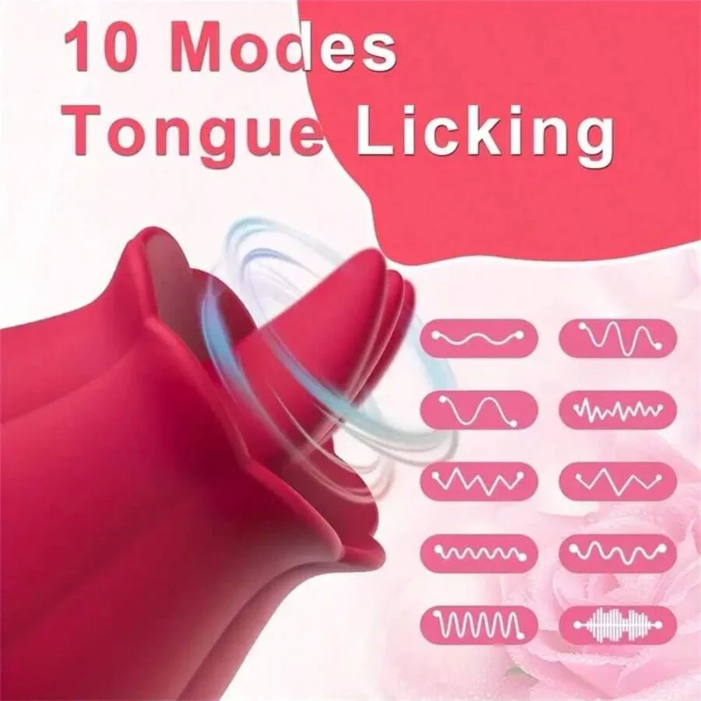 Rose-Vibrator Sex Toys for Women 10 Tongue Licking Nipple Clit Sucker Stimulator Erotic Vibrating Sex Machine Adult Products