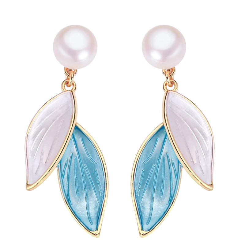 

ZHBORUINI Natural Freshwater Pearl Earrings For Women 14K Gold-Plated Morandi Color Leaf Pearl Earrings S925 Silver Ear Needles