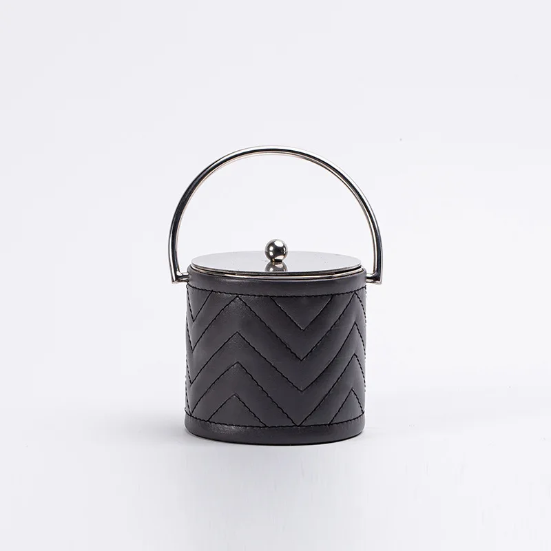 

Modern minimalist black leather geometric stainless steel storage tank, model room restaurant kitchen