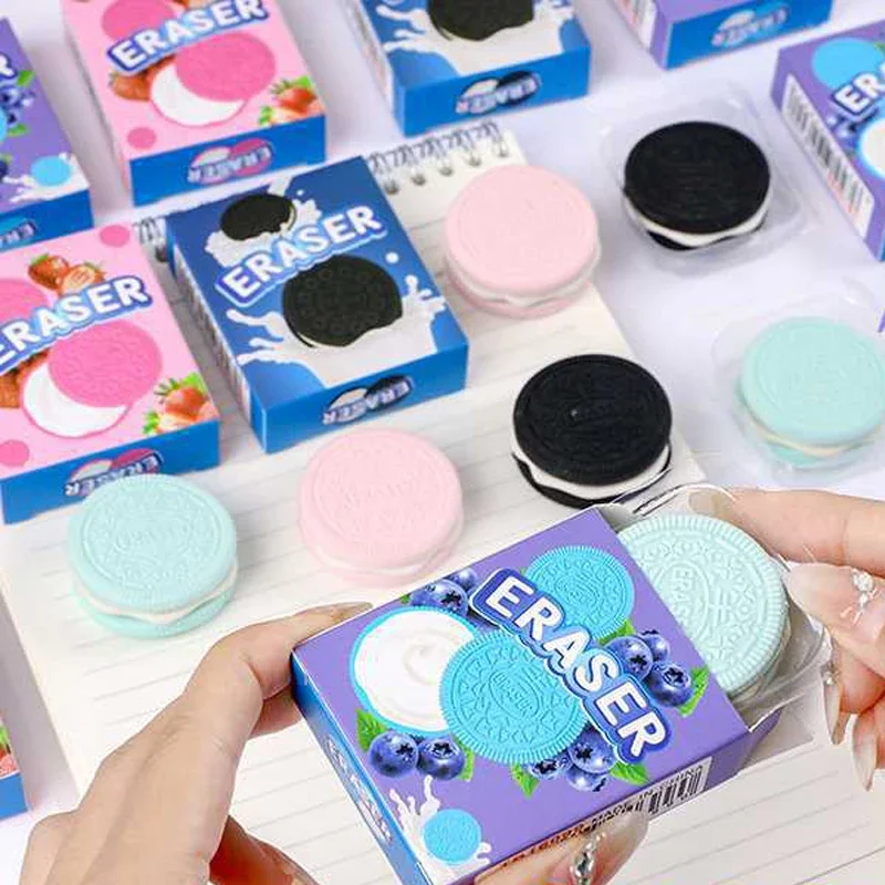 1 Pcs Cartoon Creative Biscuit Eraser Simulation Oreo Student Stationery Traceless Eraser