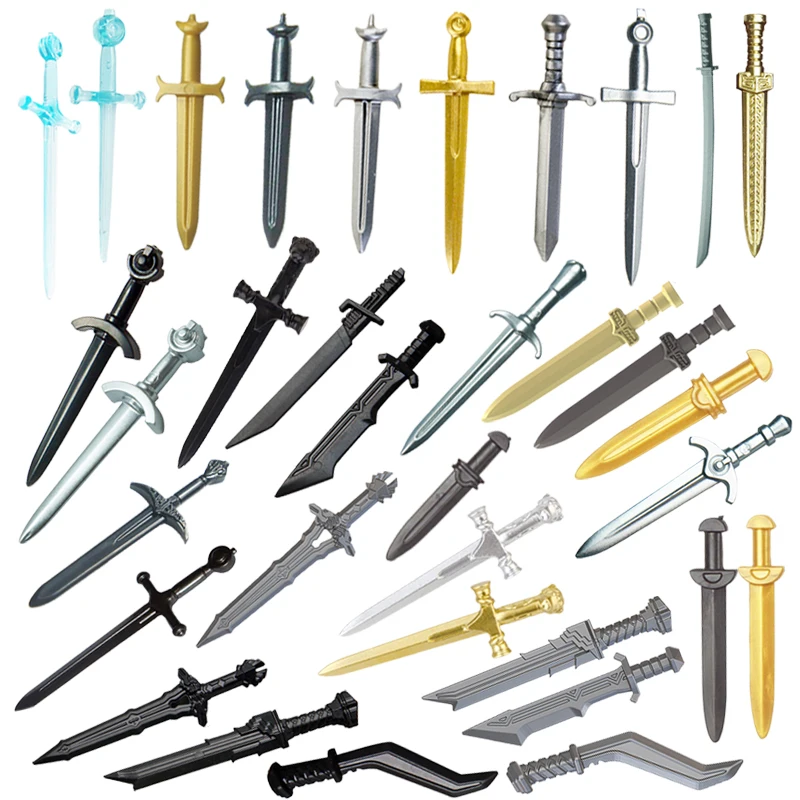 

100PCS MOC Medieval Knights Weapons Rome Warriors Elf Soldiers Sword Building Blocks DIY Brick Accessories Toys For kid Gifts