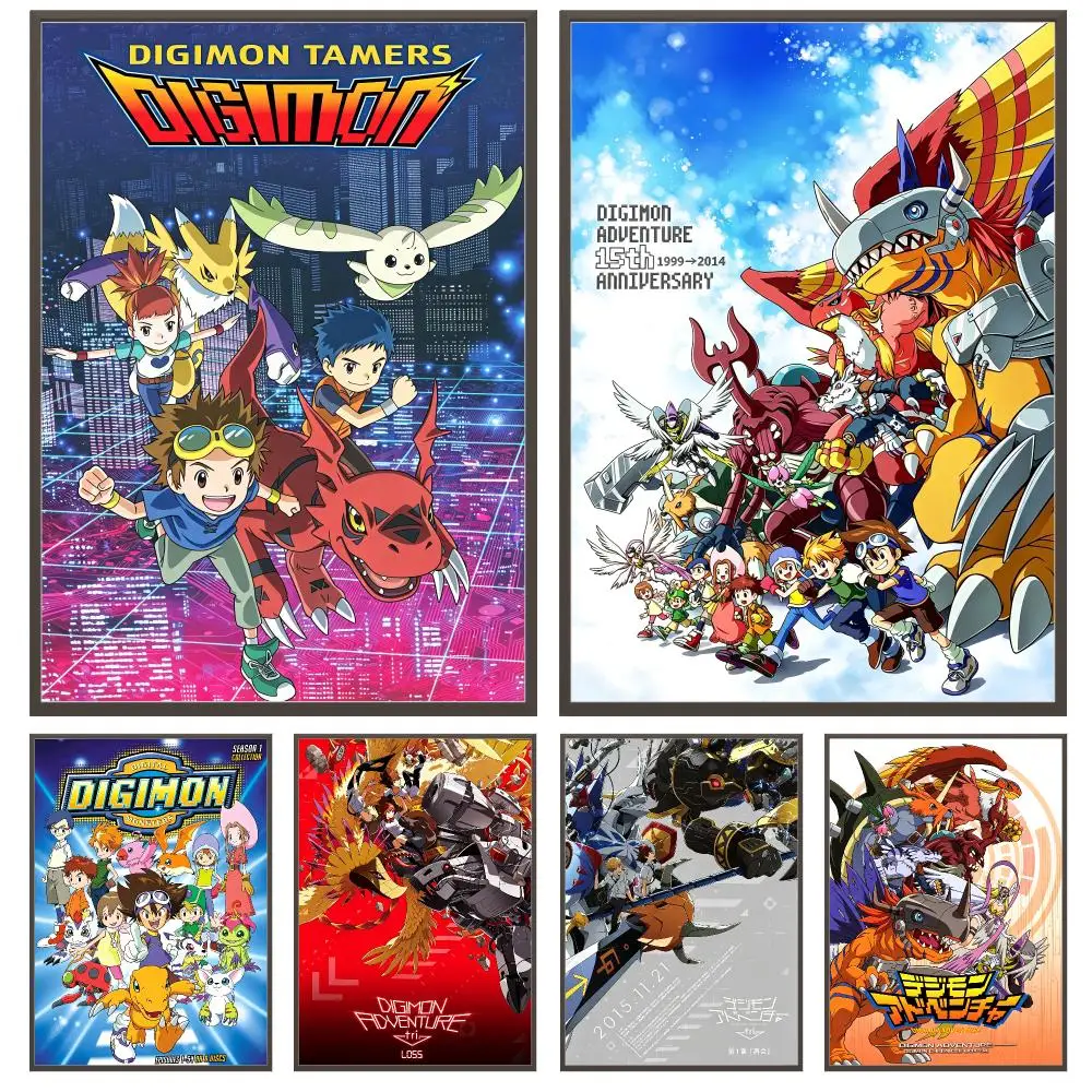 anime Digimon Digital Monster Poster Poster HD Waterproof Self Adhesive Wall Art Print Decor for Bedroom Living Room Gift