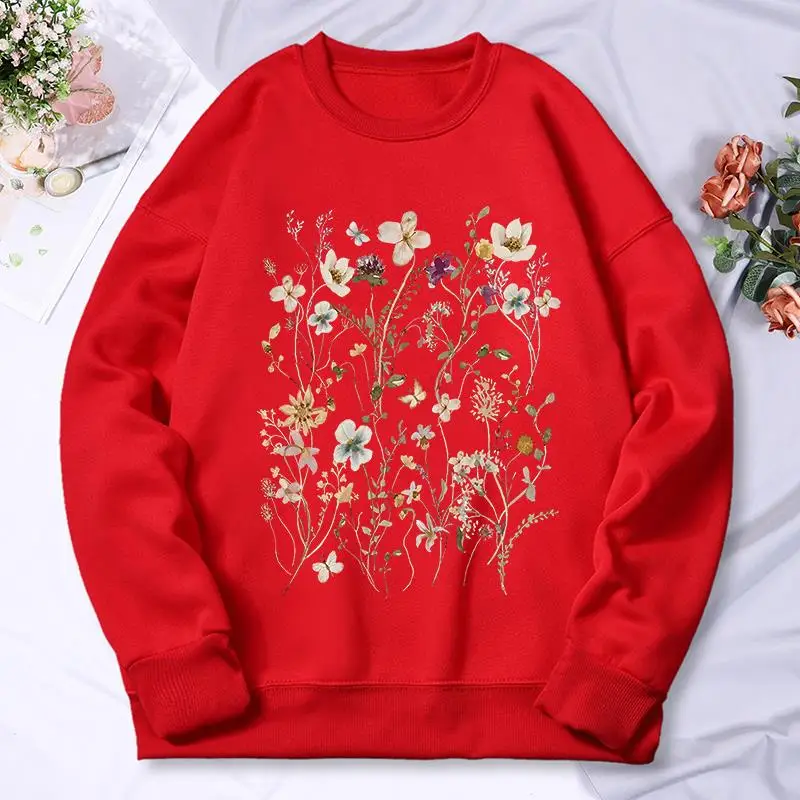 Beautiful Flower Clusters Printed Sweatshirt Women Harajuku Comfortable Hooded Fashion Soft Hoodies Autumn Fleece Warm Clothes