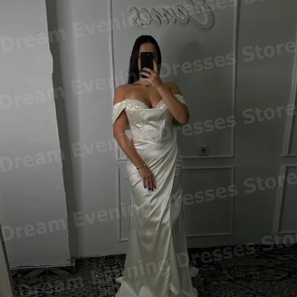 Vestidos de Noche elegantes de sirena para mujer, vestidos de graduación personalizados con hombros descubiertos, Vestido de fiesta sin mangas con cuentas Largo Elegante