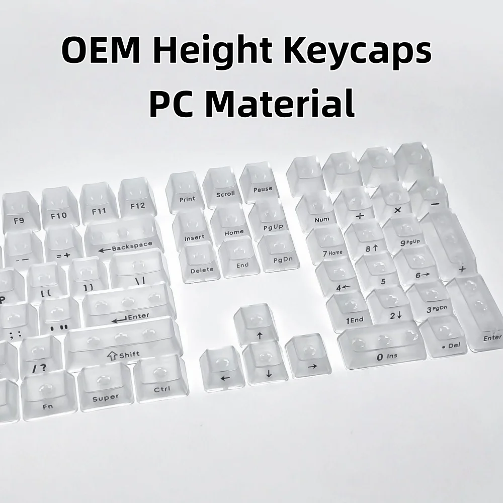 New White Carbon Fiber Texture Keycaps Cherry Profile Transparent PC Side Print Keycaps sets For MX Cherry Mechanical Keyboard