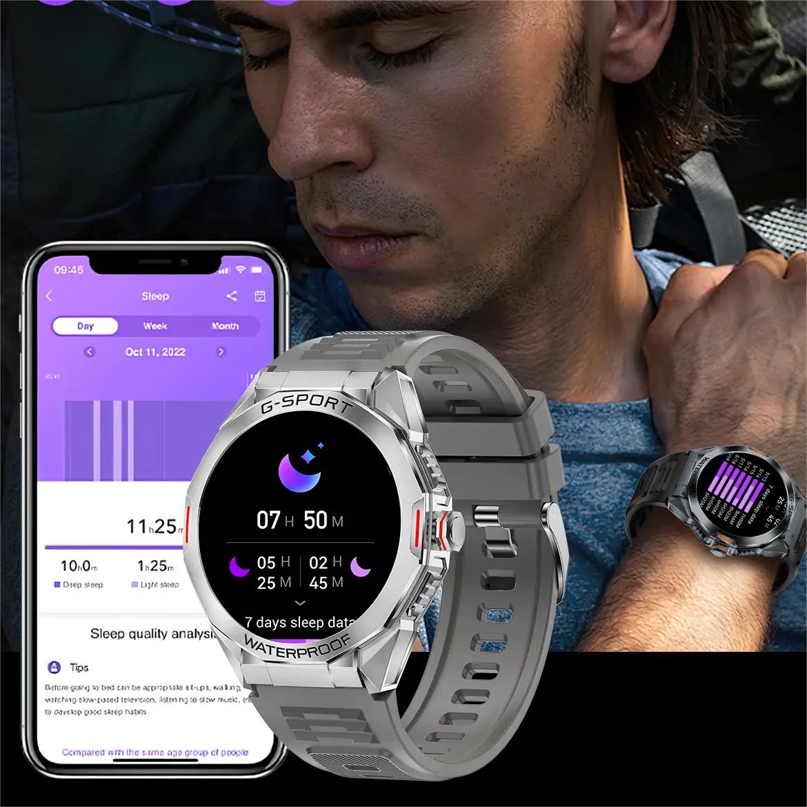 Multi-Sport Mode Smart Watch para homens e mulheres, relógio robusto, 1,46 "Display, grau militar
