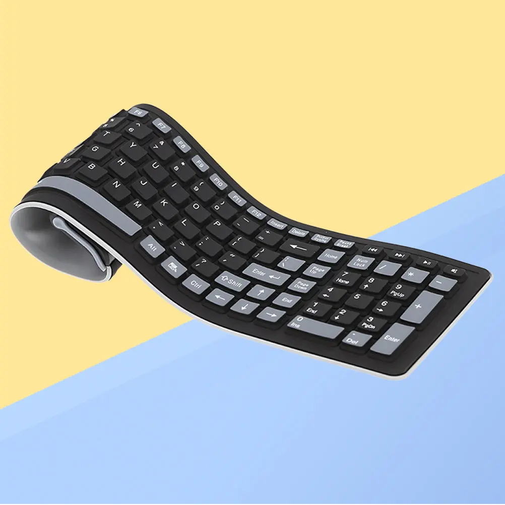 107 Key 2.4g Silicone Wireless Keyboard Black Flexible Foldable Waterproof Dustproof Compatible Pc
