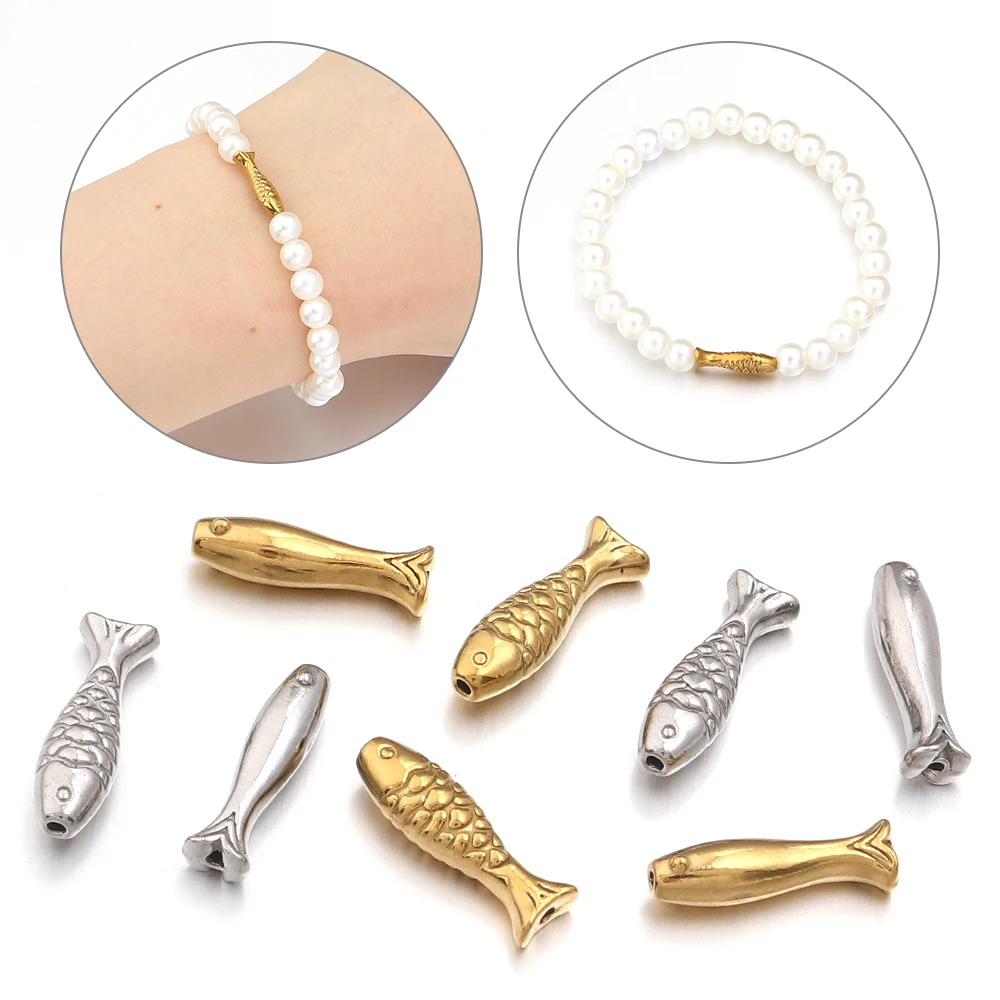 5pcs 14mm Stainless Steel Small Fish Beads Charm Loose Spacer Bead for Jewelry Making Bracelets Needlework Necklace Crafts view 5