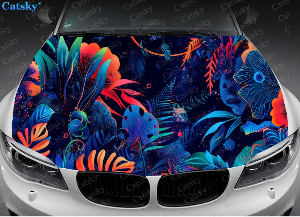 Tropical Floral Pattern Car Hood Decal Stickers Wrap Vinyl Film Engine Cover Decals Sticker Car Hood Protective Film